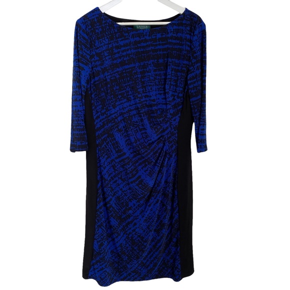 Lauren Ralph Lauren blue and black lined jersey stretch dress - Picture 1 of 12